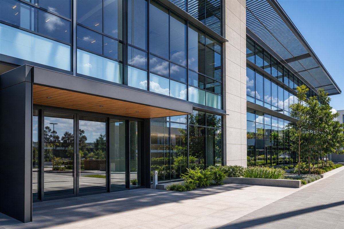 Commercial glass building facade