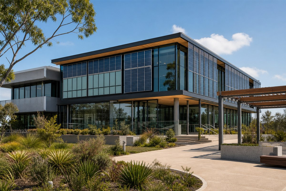 Sustainable building with solar glass